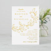 Cascading Blätter Wedding Gold Folieneinladung (Stehend vorne)
