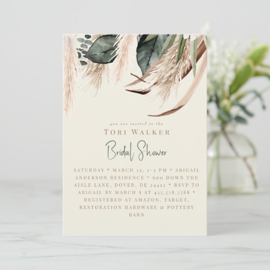 Cascading Boho Ecru Brautparty Einladung (Stehend Vorderseite)