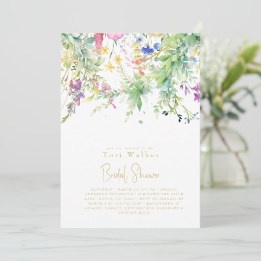 Cascading Boho Gelbe Wildblume Brautparty Einladung (Stehend Vorderseite)