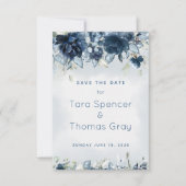 Cascading Dusty Blue Peony Wedding Save The Date (Vorderseite)