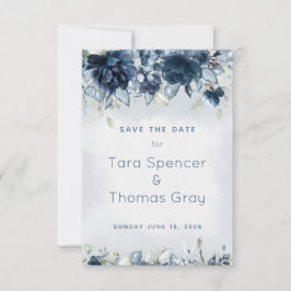 Cascading Dusty Blue Peony Wedding Save The Date