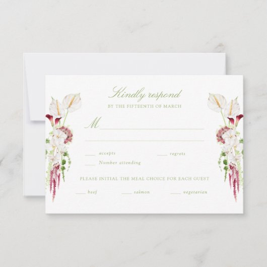 Cascading Floral Bouquet Wedding RSVP Karte (Vorderseite)
