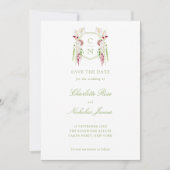 Cascading Floral Monogram Crest Wedding Save The Date (Vorderseite)