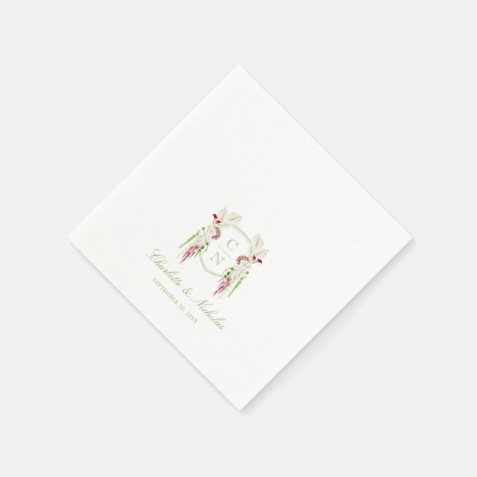 Cascading Floral Monogram Crest Wedding Serviette (Ecke)