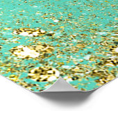 Cascading Gold Glitzer & Aquamarin Aqua Glam Banne Poster (Ecke)