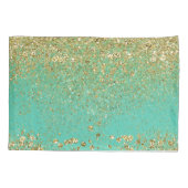 Cascading Gold Glitzer & Aquamarin Aqua Glam Trend Kissenbezug (Rückseite)