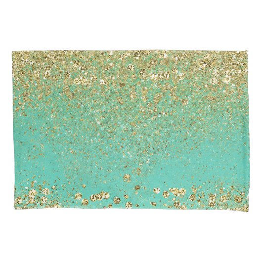 Cascading Gold Glitzer & Aquamarin Aqua Glam Trend Kissenbezug (Vorderseite)