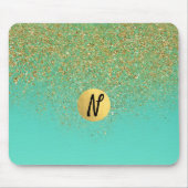 Cascading Gold Glitzer & Aquamarin Aqua Glam Trend Mousepad (Vorne)