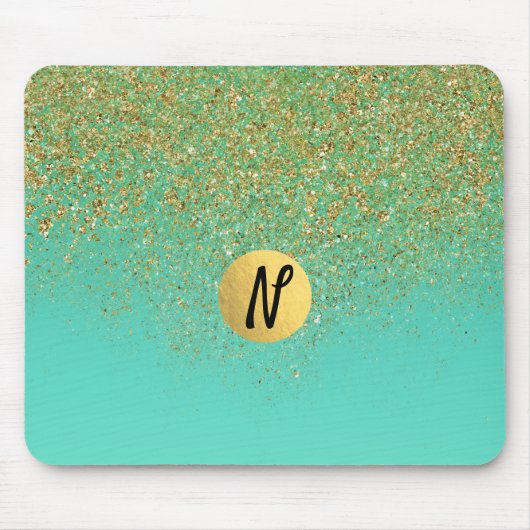Cascading Gold Glitzer & Aquamarin Aqua Glam Trend Mousepad (Vorne)