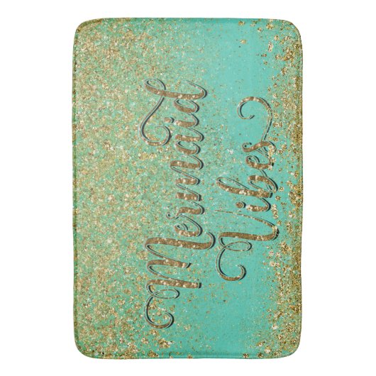 Cascading Gold Glitzer & Aquamarin Aqua MERMAID VI Badematte (Vorderseite Vertikal)