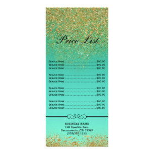 Cascading Gold Glitzer Aquamarin Aqua Preis & Serv Werbekarte