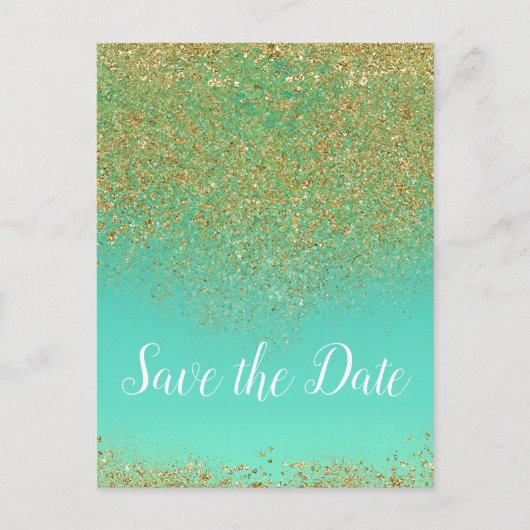 Cascading Gold Glitzer Glam Trendy Save the Date Ankündigungspostkarte (Vorderseite)