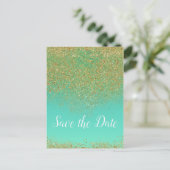 Cascading Gold Glitzer Glam Trendy Save the Date Ankündigungspostkarte (Stehend Vorderseite)