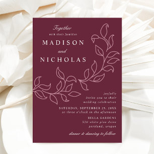 Cascading Leaves Merlot Hochzeit Einladung