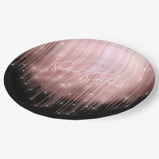 Cascading Lights Sweet 16 Rose Gold ID790 Pappteller (Schrägansicht)