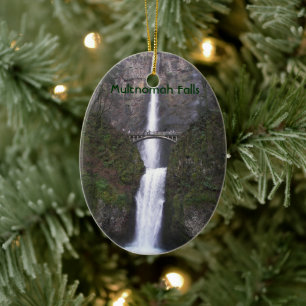 Cascading Multnomah Falls Holiday Keramik Ornament
