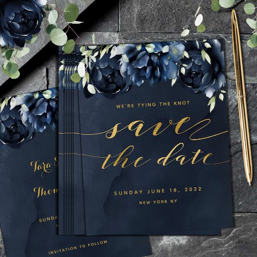Cascading Peonies Gold Wedding Save the Date Card