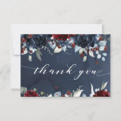 Cascading Peony Burgundy Navy Hochzeit Dankeskarte (Vorderseite)