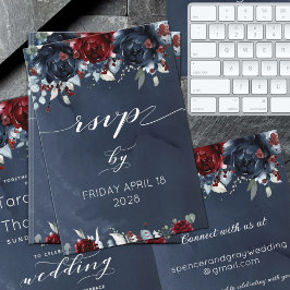 Cascading Peony Burgundy Navy Hochzeit Online-UAWG RSVP Karte