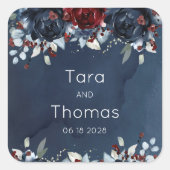Cascading Peony Burgundy Navy Hochzeit Quadratischer Aufkleber (Vorderseite)