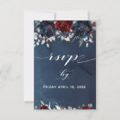 Cascading Peony Burgundy Navy Hochzeit RSVP (Vorderseite)
