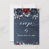 Cascading Peony Burgundy Navy Hochzeit RSVP Karte (Vorderseite)