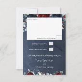 Cascading Peony Burgundy Navy Hochzeit RSVP Karte (Rückseite)
