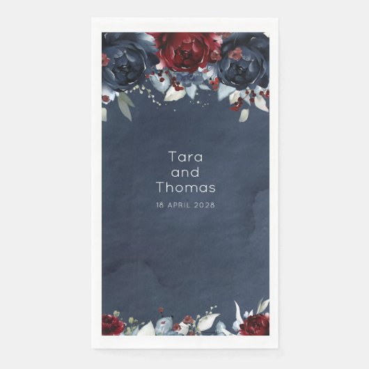 Cascading Peony Burgundy Navy Hochzeit Serviette (Vorderseite)