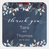 Cascading Peony Burgundy Navy Hochzeit Vielen Dank Quadratischer Aufkleber (Vorderseite)