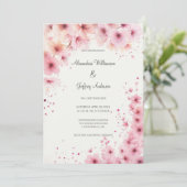 Cascading Pink Flowers Wedding Invitation Einladung (Stehend Vorderseite)