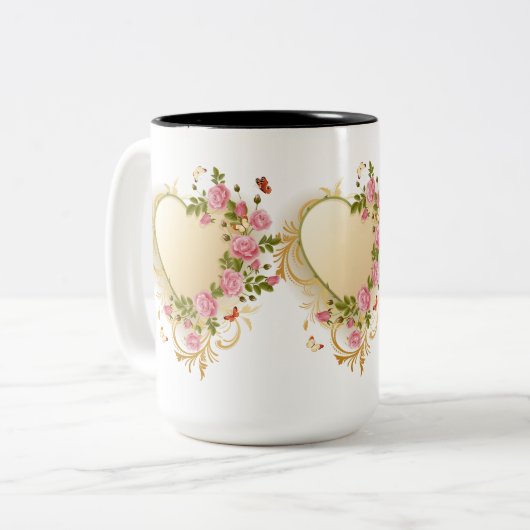 Cascading Rose Gold Heart Zweifarbige Tasse (Vorderseite Links)