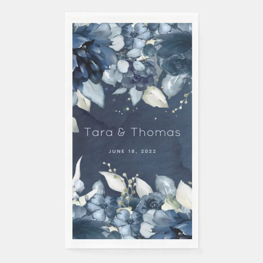 Cascading Rose Hochzeit Long Navy Dinner Napkin Serviette (Vorderseite)