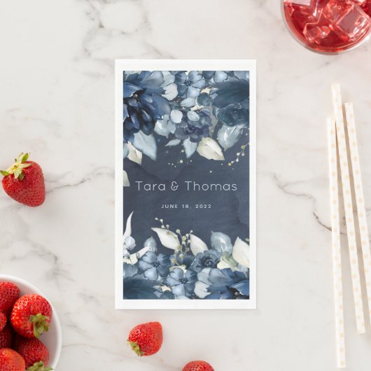 Cascading Rose Hochzeit Long Navy Dinner Napkin Serviette (Beispiel)