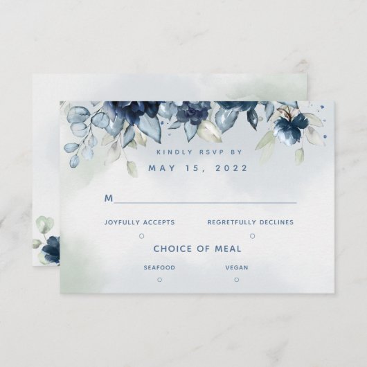 Cascading Rose Wedding 2 Meal Choice RSVP Card (Vorne/Hinten)