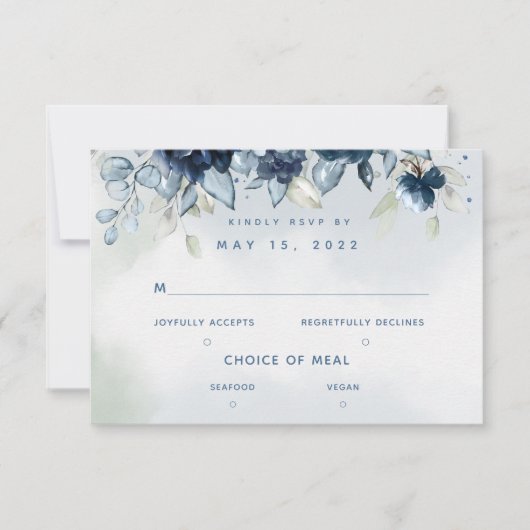 Cascading Rose Wedding 2 Meal Choice RSVP Card Karte (Vorderseite)