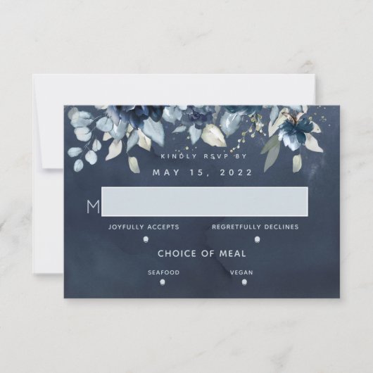 Cascading Rose Wedding 2 Meal Choice RSVP Card Karte (Vorderseite)