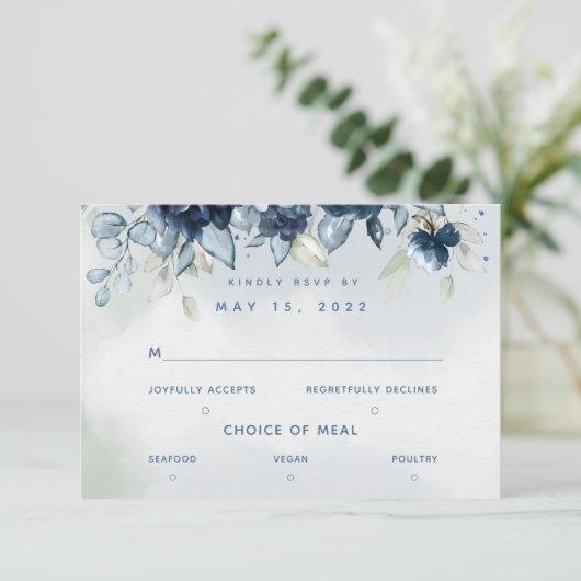 Cascading Rose Wedding 3 Meal Choice RSVP Card (Stehend Vorderseite)