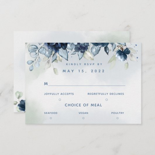 Cascading Rose Wedding 3 Meal Choice RSVP Card (Vorne/Hinten)