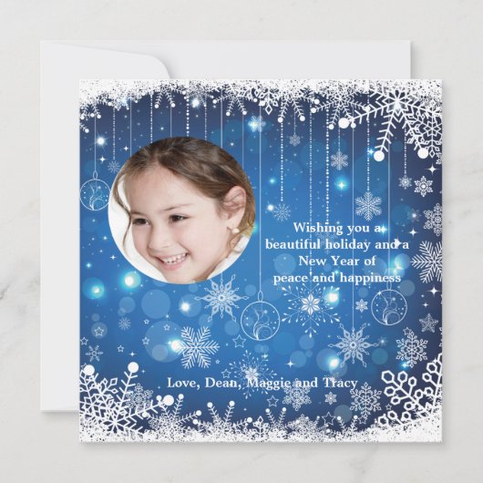 Cascading Snowflakes Foto Feiertagskarte (Vorderseite)