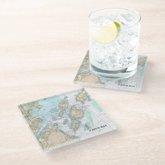 ⚓️ Casco Bay Authentisches Seekartenbuch Glasuntersetzer (Schrägansicht)