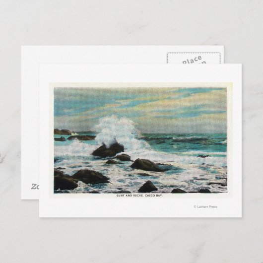 Casco Bay Blick auf Surf und Felsen Postkarte (Vorne/Hinten)