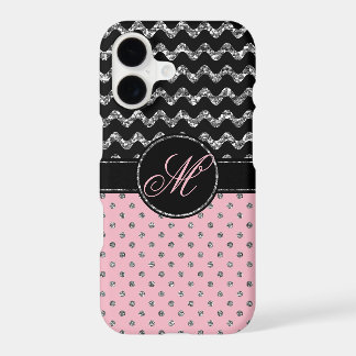 Case-Mate Hülle | Pink Glitter Chevron Monogramm