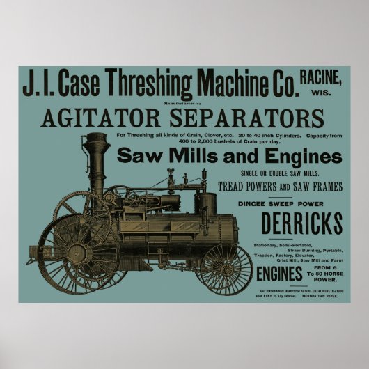 Case Threshing Machine 1889 Racine Wisconsin Farm Poster (Vorne)