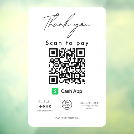 Cash App QR Code Logo Scan to Pay Vielen Dank Fensteraufkleber (Blatt 3)