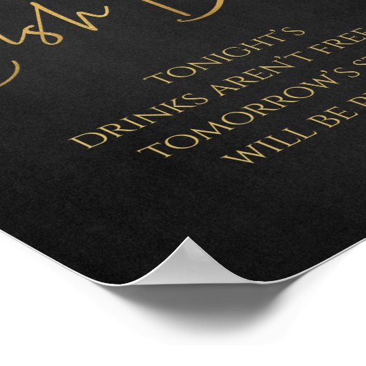 Cash Bar Gold Black Elegante Script Tabletop Sign Poster (Ecke)
