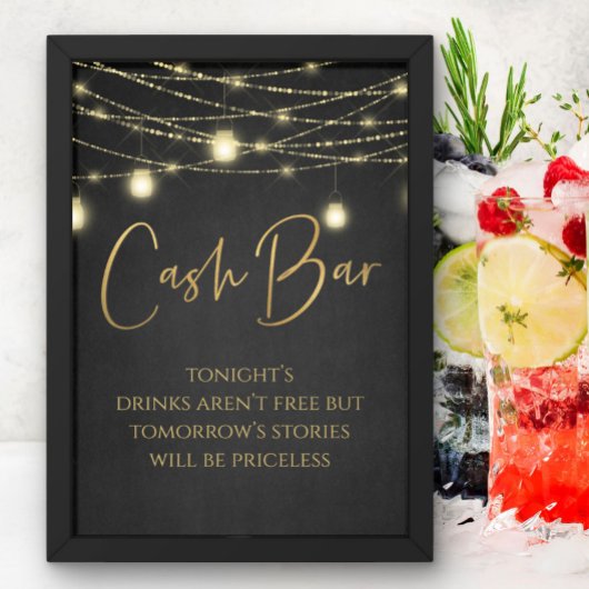 Cash Bar Gold Black Elegante Script Tabletop Sign Poster