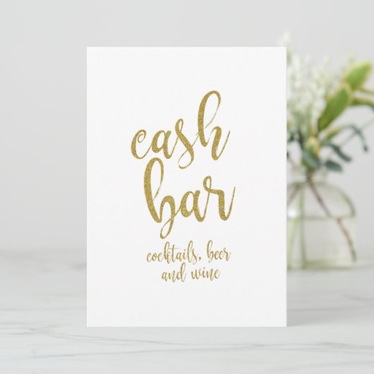 Cash Bar Gold Glitzer Erschwingliches Hochzeitszei Einladung (Stehend Vorderseite)