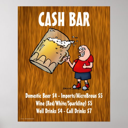 Cash Bar Sign mit sonnigen Typ auf Holz Hintergrun Poster (Vorne)