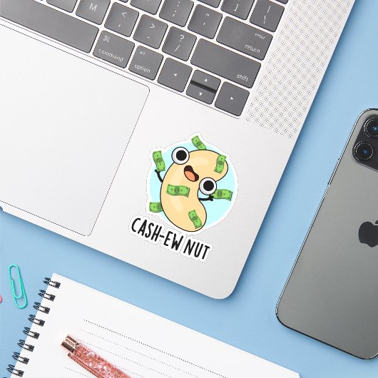Cash-New Nut Nut Funny Cashew Nut Pun Aufkleber (Laptop mit iPhone)