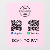 CashApp Paypal QR Code Scan to Pay Logo Rosa Fensteraufkleber (Blatt)